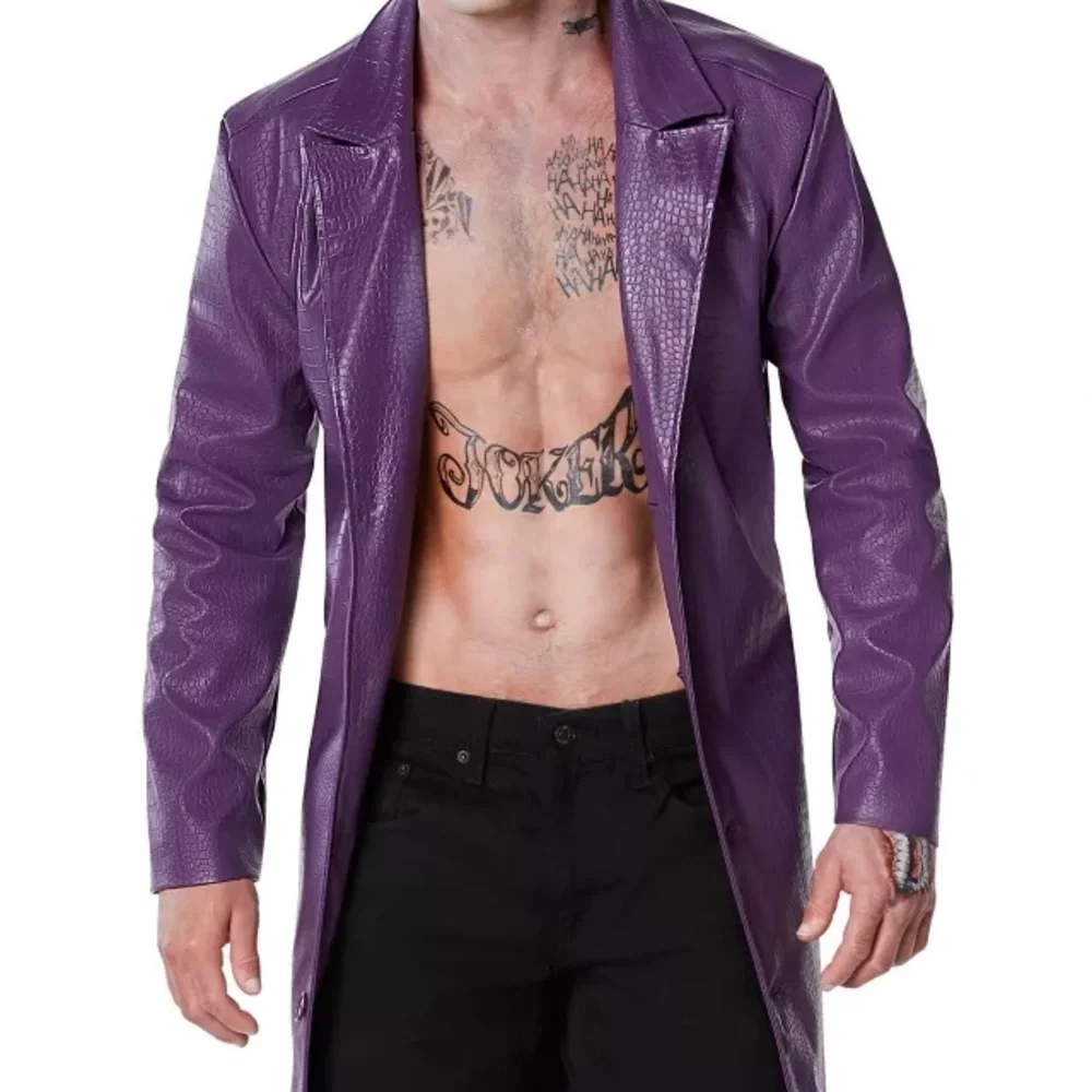 Adult Joker Jacket -‎ Suicide Squad purple vegan leather trench steampunk  S